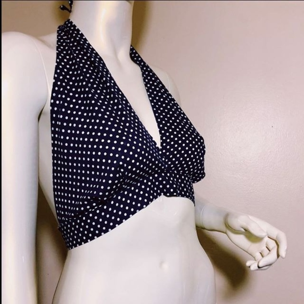 1970s Vintage Polka Dot Halter Summer Crop Top